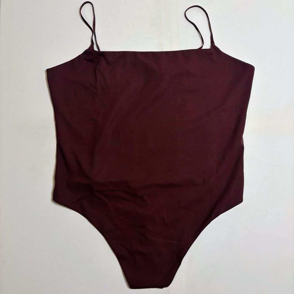 NEW Athleta Bodymove Vitaform Cami Bodysuit -Size L -Thong Spiced Cabernet Red